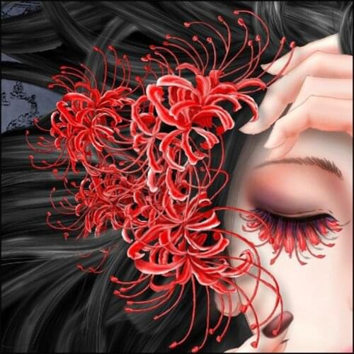 Higan Bana 5d DIY Diamond Painting Full Square Drill Red Spider Lily Crystal Mosaic Picture Diamond Embroidery Cross Stitch Kits