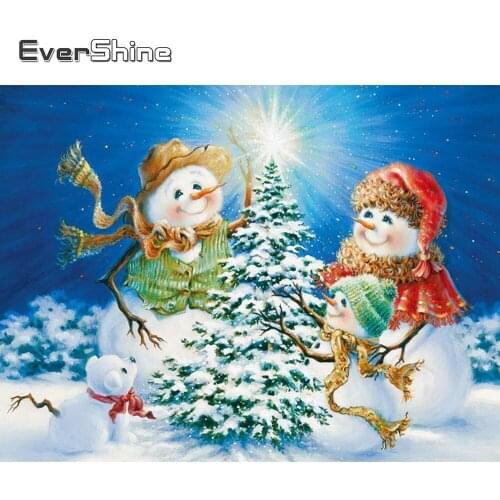 EverShine Diamond Embroidery Snowman Diamond Mosaic Full Square Winter Picture Rhinestones Painting Christmas Tree Home Decor