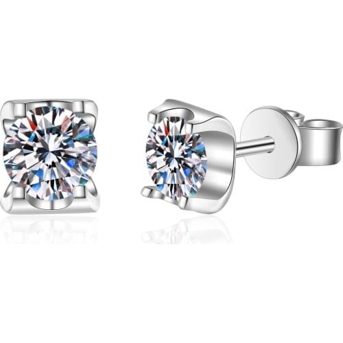 ANZIW 925 Sterling Silver Round Cut Moissanite Diamond Simple Stud Earrings For Women Classic Stud Earrings Wedding Jewery