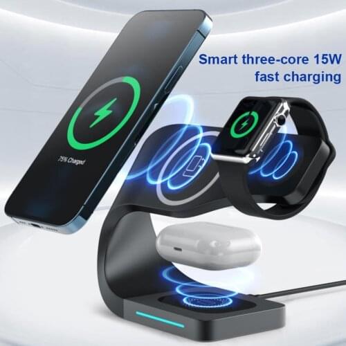 15W Qi Wireless Charger Magnetic Fast Charging For iPhone/iWatch/Airpods USB Quick Charger Station Desktop Phone Charge Holder