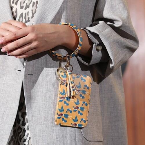 Wristlet Wallet Bracelet Keychain Pocket Card Holder Women Tassel Keyring With Charpstick Holder Key Ring ID For Lady Girls