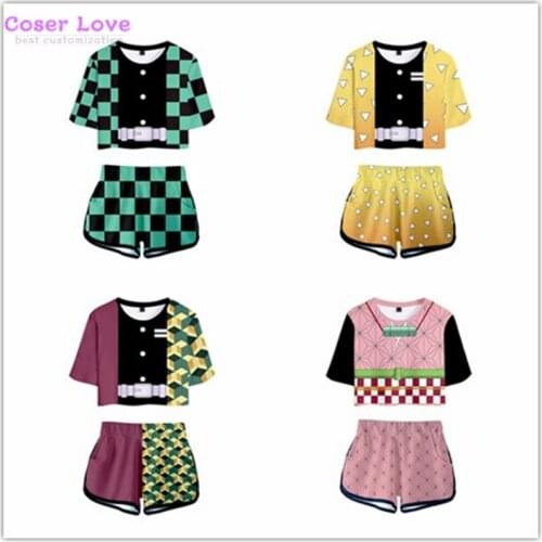 Demon Slayer Kimetsu no Yaiba Kibutsuji Muzan Douma Kamado Tanjuurou Kokushibou Rengoku beach shorts T-shirt