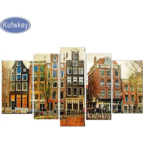 Diy 5 pcs 5D Diamond Painting Amsterdam From The house Full Square Rhinestone Painting Handcraft Home Decor Diamond Embroidery