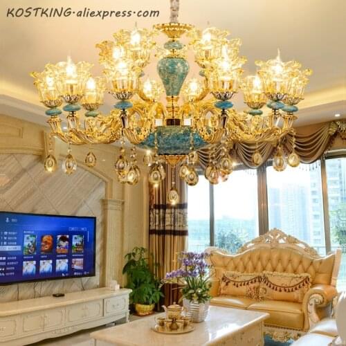 European ceramic chandelier luxury living room lamp modern minimalist atmospheric French restaurant bedroom crystal lamp