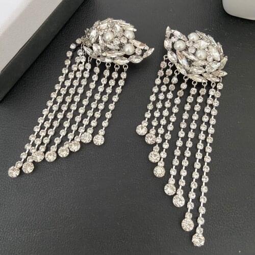 European and American retro fashion latest crystal tassel ear clips