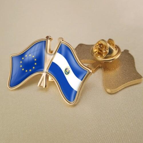 European Union and El Salvador Crossed Double Friendship Flags Lapel Pins