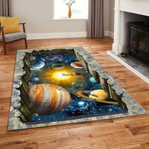 Cosmic Starry Sky Living Room Bedroom Carpet 3D Carpet Space Planet Printed Carpet Kids Room Game Carpet