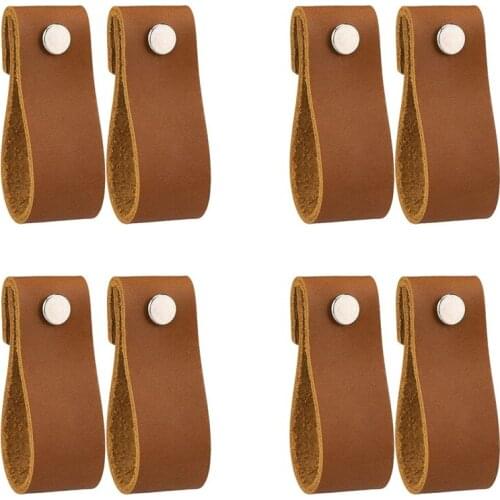 Leather Drawer Pulls 8 Pcs Leather Dresser Knobs Handmade Pure Leather Handles For Cabinet Doors And Drawers (Brown)