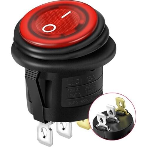 Round Rocker Switch SPST Waterproof belt lamp Opening 20mm 6A 250V 3Pin ON/OFF Sealed Waterproof Car Auto Boat Marine LED switch