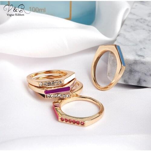 Trendy Minimalist Rings For Women Geometric Ring With Rhinestones For Women Lovers Simple Gold Color Fashion Jewelry