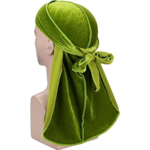 Muslim Mens Turban Durag Hair Accessories Velvet Headwear Covers Bow Bandanna Cap Hijab Long Tail Hats