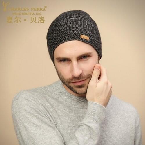 Charles Perra NEW 2020 Men Knitted Hats Winter Double Layer Thicken Wool Hat Fashion Casual Male Skullies Beanies D307