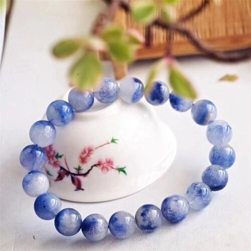 Genuine Natural Dumortierite Quartz Bracelet 9.7mm Stretch Natural Blue Rutilated Quartz Crystal Round Beads Bracelet