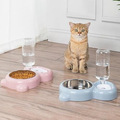 New Pet Food Bowl Pet Dog Cat Automatic Feeder Bowl For Dogs Drinking Water Bottle Kitten Bowls Food Feeding Container Supplies