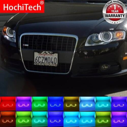 Latest Headlight Multi-color RGB LED Angel Eyes Halo Ring Eye DRL RF Remote Control For Audi A4 S4 RS4 2005 2006 2007 2008 2009