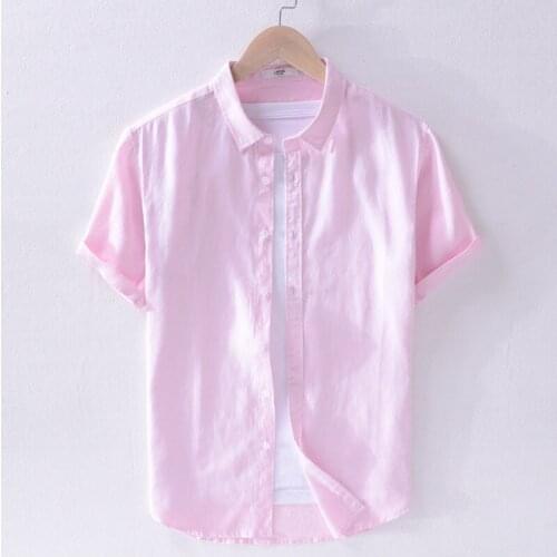 2019 New Mens Chinese Vintage Shirt Mandarin Collar Slim Fit Short Sleeves Linen Shirt White Red blue Casual Shirt Tops