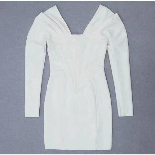 New fashion white Long Sleeve Bandage dress
