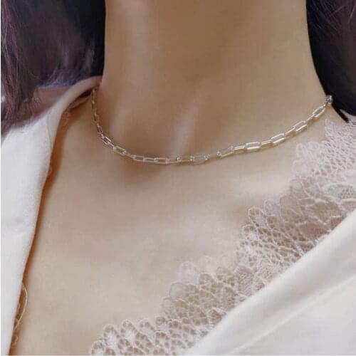 925 Sterling Silver Necklace Jewelry Gothic Punk Chokers Necklaces Collar Statement Square Chains Women Wedding Party Necklaces