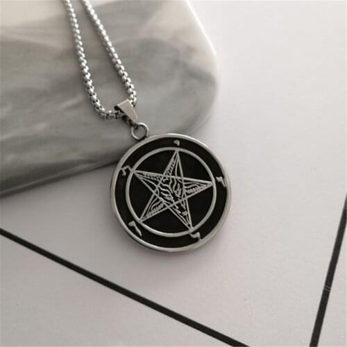 Sigil of Satanic Lucifer Devil Coin Pendant Pentagram Pagan Gothic Necklace Gift
