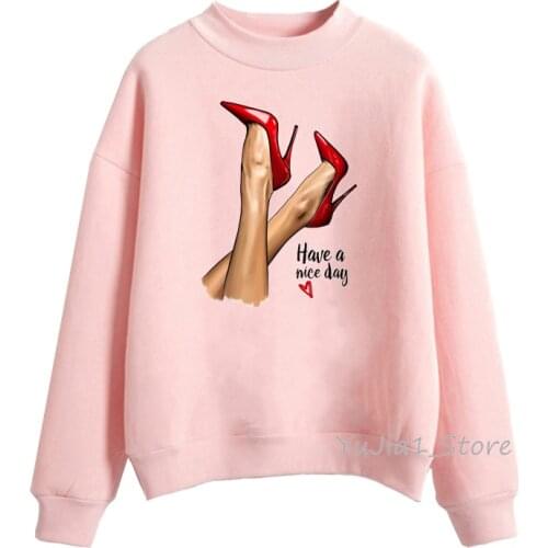 Luxury high heels shoes print Vogue sweatshirt woman paris style hoodies women sweat femme winter sudaderas hipster streetwear