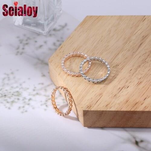 Seialoy Fashion Rose Gold Heart Round Rings For Women Original Girl Simple Style Gold Silver Color Ring Engagement Party Jewelry