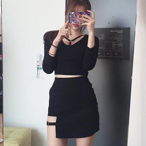 Sexy Women Irregular Cotton High Waist Bandage Skirt Mini Bodycon Short Skirt Black Solid Slim Clubwear Harajuku New Hot Fashion