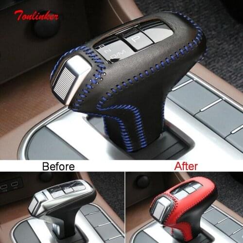 Tonlinker Interior Car AT/MT Gear Head Cover Case sticker For GWM Poer 4X4 2020 Car styling 1 PCS PU Leather Cover Stickers