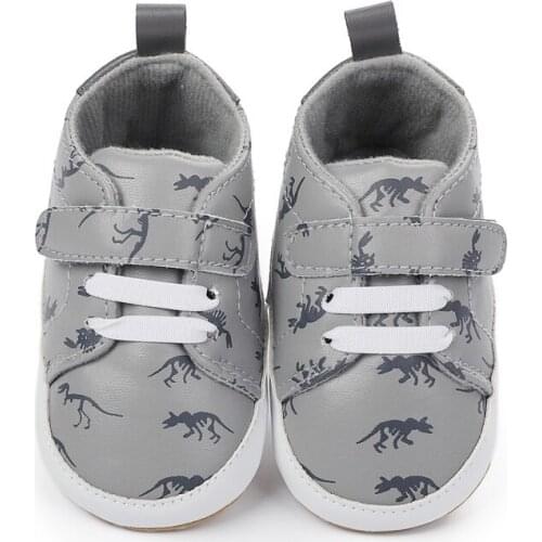 Spring Autumn Unisex Baby Casual PU Shoes Newborn Boy Girl Cotton Dinosaur Print Soft Anti-Slip Shoes