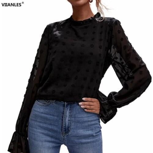 VIIANLES Long Sleeve Blouse Womens Tops Shirts Lace Fall Fashion White Pink Black Hollow Out Sexy Office Lady Floral Casual