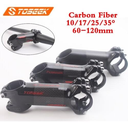 Toseek 31.8mm Carbon Stem 10/17/25/35 Degree Bike Stem 28.6mm *70/80/90/100mm Bicycle Handlebar Stems Fit Road Folding Bike MTB