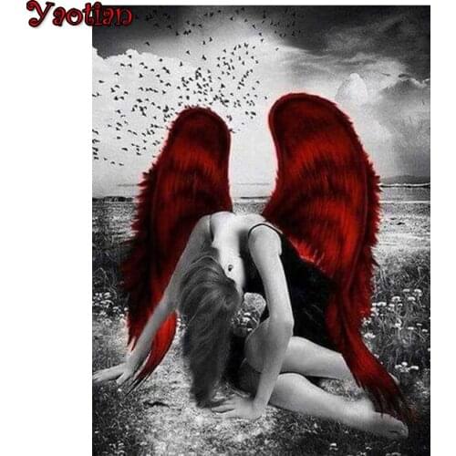 Diamond embroidery Angel woman with red wings 5d diy diamond painting mosaic sale pictures of rhinestones home decoration