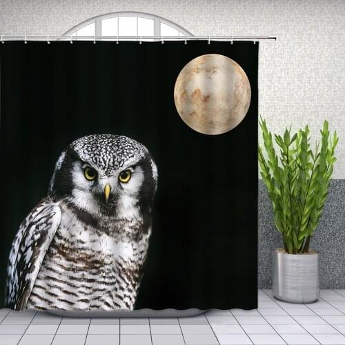 Owl Shower Curtains Gray Bird Full Moon Night Scenery Home Bathroom Decor Bathtub Waterproof Polyester Cloth Curtain Set