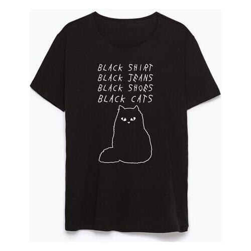 Black Shirt Jeans Shoes Cats Funny T-Shirt Women Cute Goth Grunge Tumblr Casual Tee Hipster Indie Graphic grunge tumblr Tops