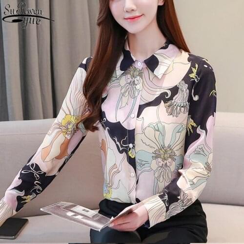 Autumn New Silk Shirt Women Floral Blouse Women 2021 Long Sleeve Printed Vintage Single-breasted Womans Shirts Feminine 10727