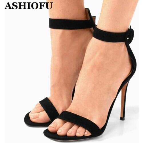 ASHIOFU 2020 New Simple Womens Super Heels Sandals Ankle Strap Cover-heeled Summer Shoes Sexy Daily Wear Fashion Sandals Shoes