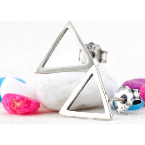 Silver 925 Earrings Hollow Triangle Geometric Stud Earring for Women Tiny Triangle Fashion Stud Earrings