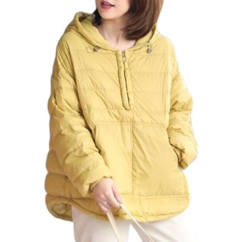Winter Oversize Yellow Duck Down Outer Wear Women Hooded Hoodies Short Casual Warm Sweatshirt Spring Pocket Basic Parkas JD1787