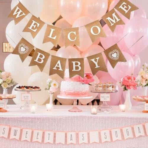 1set WELCOME BABY Banner flags party garland boy baby shower bunting boy First birthday party decorations kids