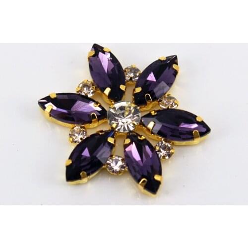 3.5x3.5cm 1 pcs Flower shape sew on rhinestone applique gold base colorful patch for dress hair accessory DIY iron on