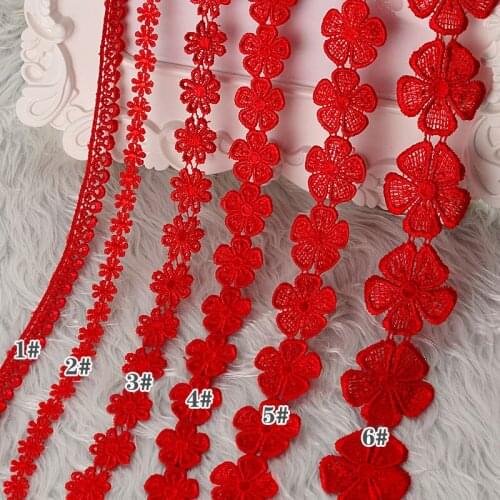 10 Meters- Good Quality Flower Red Lace Trim, Venice Lace Trim in water soluble Flower Lace -AS