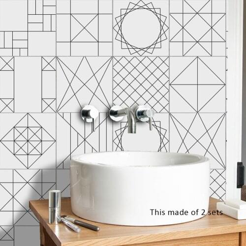 10pcs/set Geometric Line Tile Stickers DIY Anti-Slip Self-Adhesive Waterproof Wall Sticker For Hotel Bathroom Kitchen
