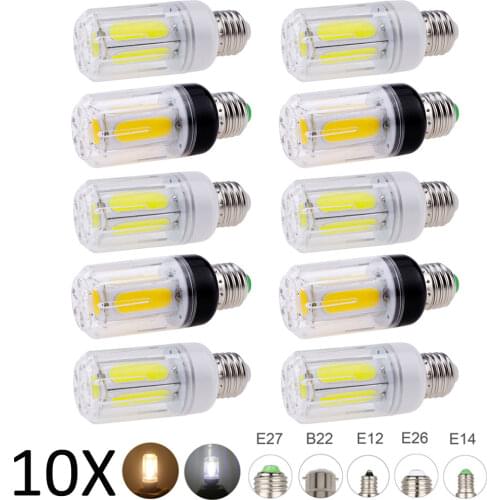 10Pcs/Lot E27 E14 E12 E26 B22 No Flicker LED COB Corn Light 12W 16W Bulbs 110V 220V Super Bright Home Table Lamps 360 Lighting