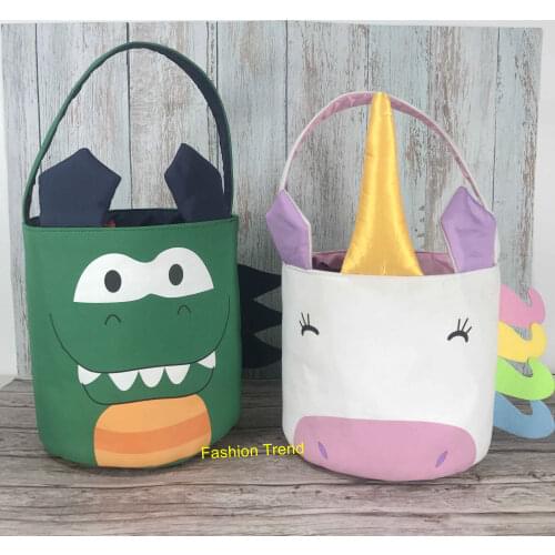 100pcs/lot personalized canvas unicorn dinosaur Easter basket monogram cute childrens egg hunting bucket