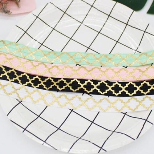 100yards/lot Gold Foil Big Quatrefoil FOE Ribbon Fold Over Elastic Hair ties accessories welcome custom design
