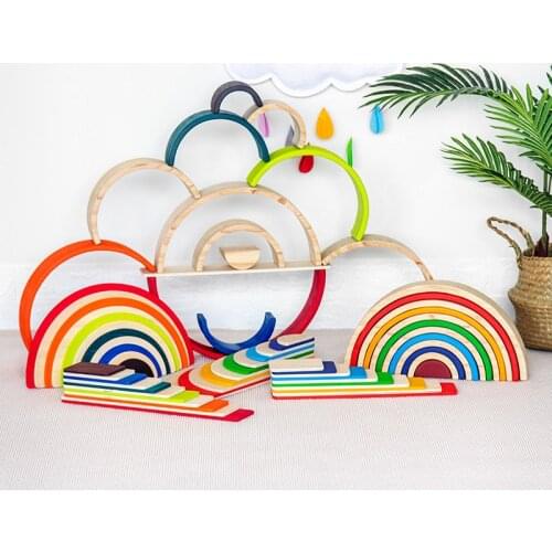12pcs Large Rainbow Blocks Stacker Nordic Wooden Toys Kids Creative Building Balance Blocks Jenga Montessori Educational Toys