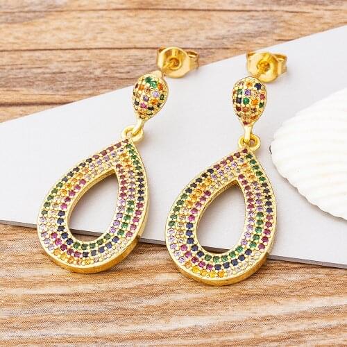 16 Style Hot Sale Statement Earrings For Women Geometric Cubic Zirconia Dangle Drop Gold Earings Pendant 2021 Fashion Jewelry