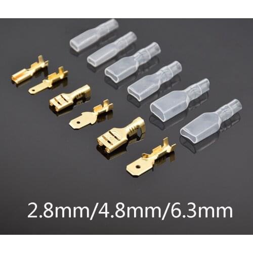 200pcs/100Pairs Female Male Spade Crimp Terminals Sleeve Wire Wrap Connector for 22-16 AWG 0.5mm2-1.5mm2 2.8mm 4.8mm 6.3mm