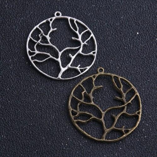 4pcs/lot 39*43mm two color Hollow round Tree Pendant Charm Metal Zinc Alloy Trendy DIY Tree Charms