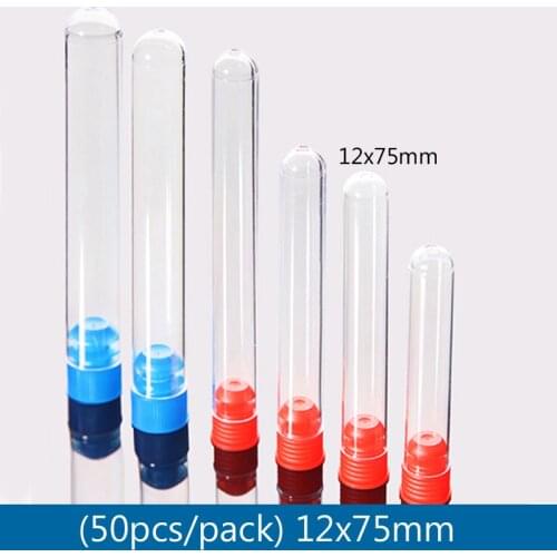 50 pieces/pack 12x75mm Clear plastic test tube radio immunoassay Hard PS test tube Vials with cap School Lab Supplies