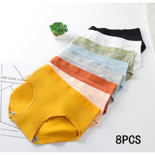 8pcs / lot Japanese women underwear female students Pure cotton Mid-Waist Panties girl sexy lovely Pus size XXL Womens briefs